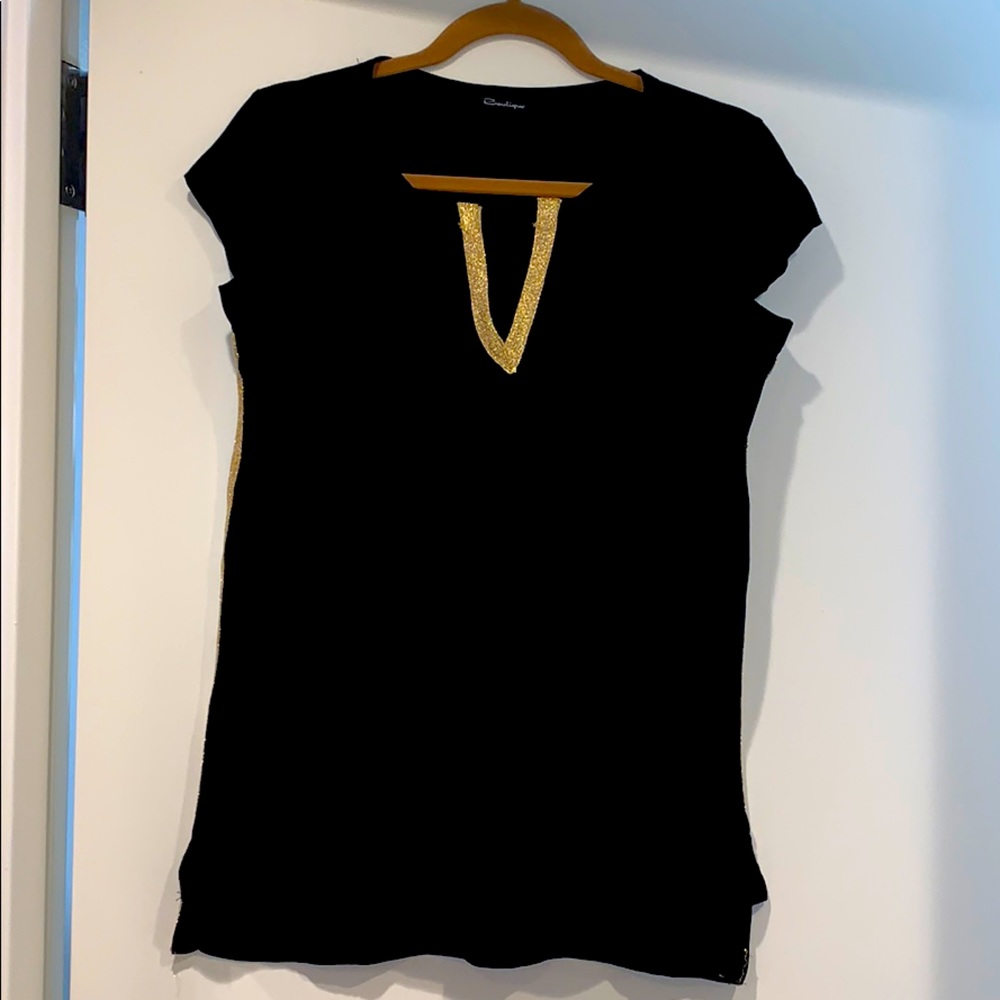 Black top with gold thread One size